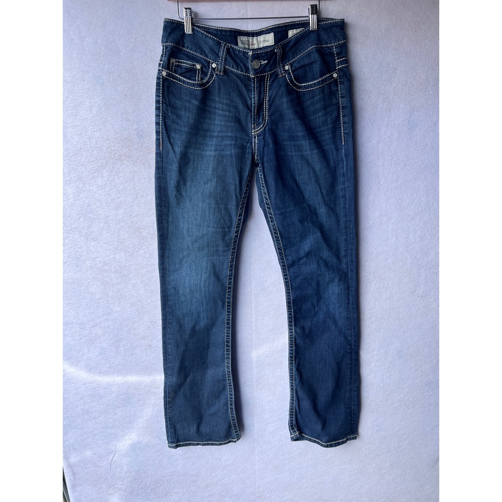 BKE Payton Straight Leg Jeans Dark Wash Contrast Stitch 29L Stretch Denim